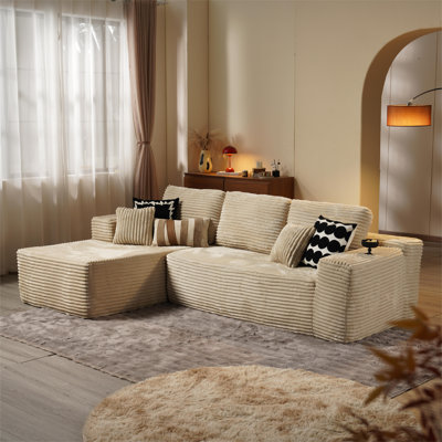 Canapé modulaire Bonless de 104 po avec méridienne en forme de L, sans assemblage requis, canapé modulaire moderne avec assise profonde, canapé rembourré pour la chambre du salon, tissu en velours côtelé moelleux