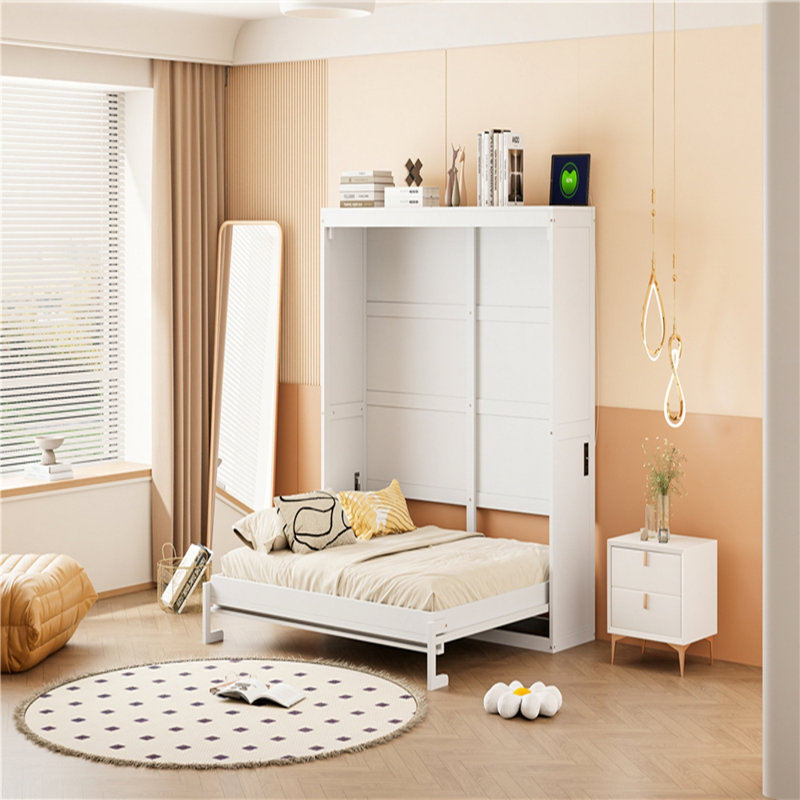 Grand lit escamotable mural, peu encombrant et confortable avec des lattes flexibles et une fabrication durable, Complète