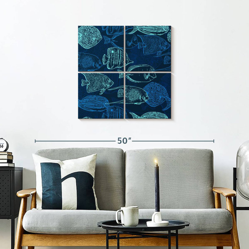 Brampt Blue Green Fish Outlines, 26" H x 26" W