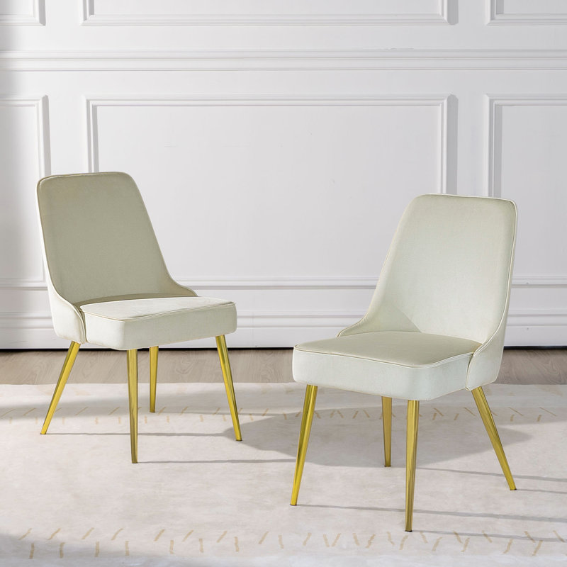 Milin Modern Dining Chairs Set of 2, Iron Legs & Curved Backrest, Golden, Teal