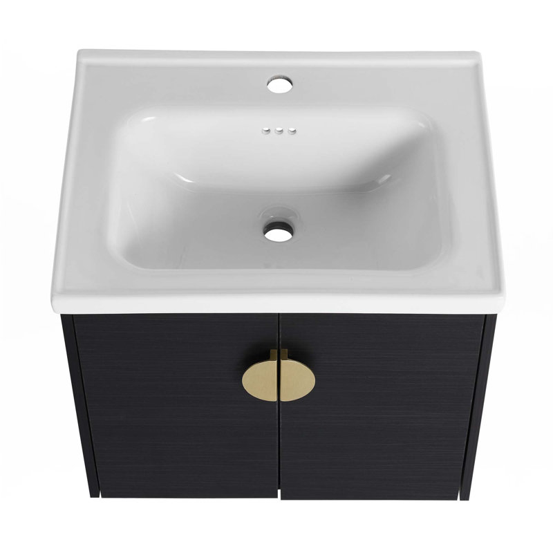 Meuble-lavabo à fermeture en douceur avec lavabo, Noir, 24"