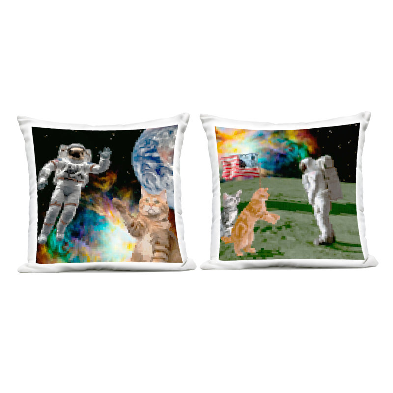 Coussin extérieur Stupell Industries Cats & Astronauts in Space Design par June Erica Vess (ensemble de 2)