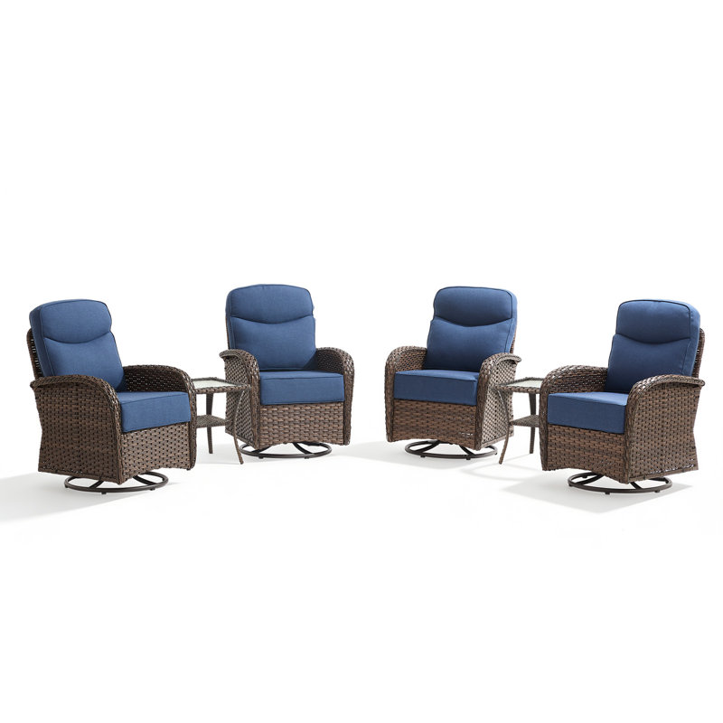 Chaises de patio pivotantes en osier pour 4 personnes avec coussins de 6 po et table d'appoint Totnes, Bleu