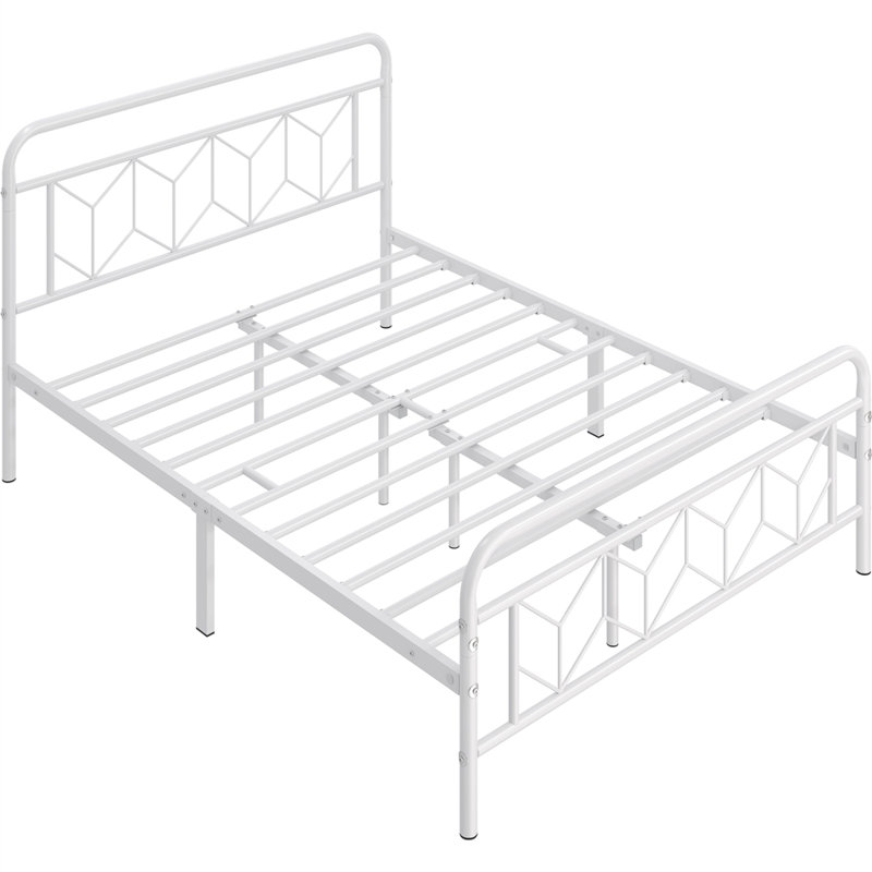 White Queen Metal Platform Bed Frame with Headboard