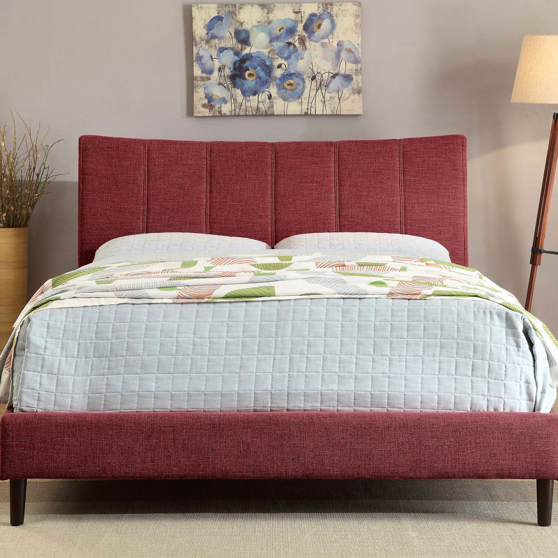 Lit plateforme tapissier Harwinton, Rouge, Double