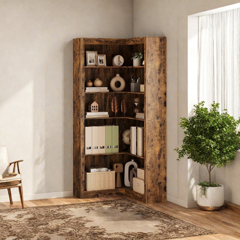 182.4cm H x 54.6cm W Corner Bookcase, Brown