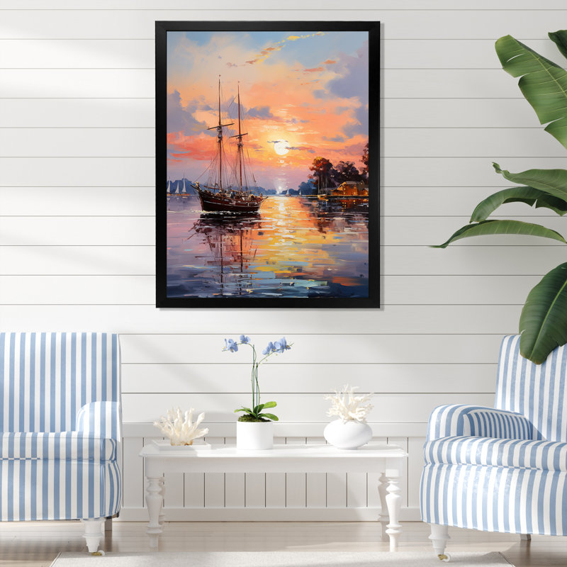 Pier and Dock Impressionist I - impression, H 44 po x l 34 po x P 1,5 po, Cadre photo noir