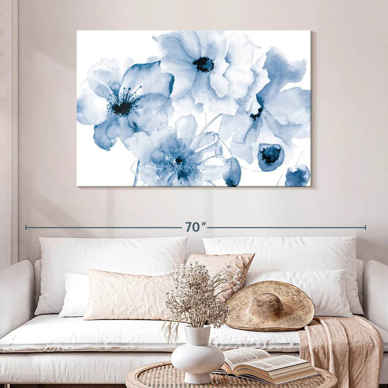 Harnek en fleurs bleu, H 32 po x l 48 po