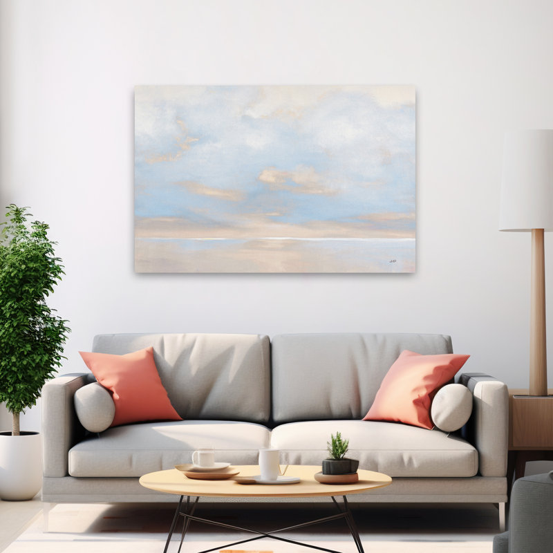 Éclat à l'horizon bleu côtier bleu gris blanc nuage côtier, Bleu / gris / orange / blanc, H 60 po x l 40 po