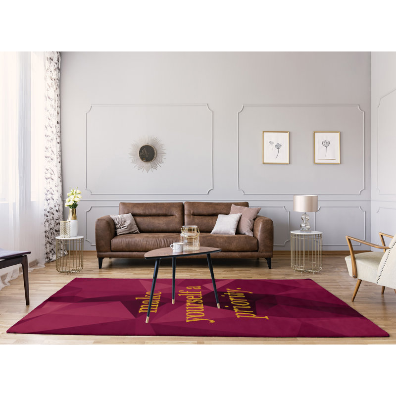 Tapis en poly-chenille en polyester à citation de faux gemme, Rectangle 9 pi x 12 pi
