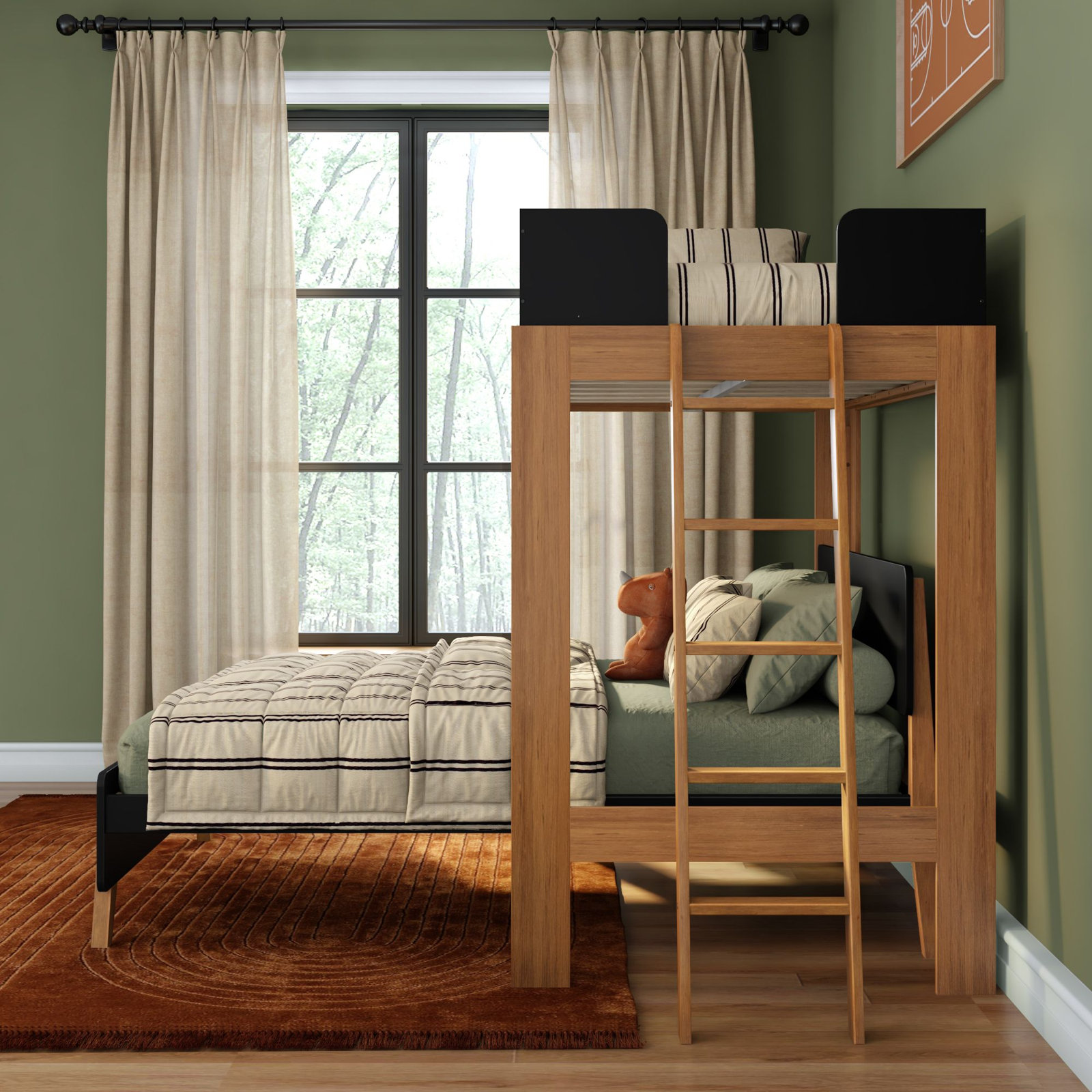 Ambur Solid Wood L-Shaped Bunk Beds by Isabelle & Max, Twin over Full, Black/Pecan