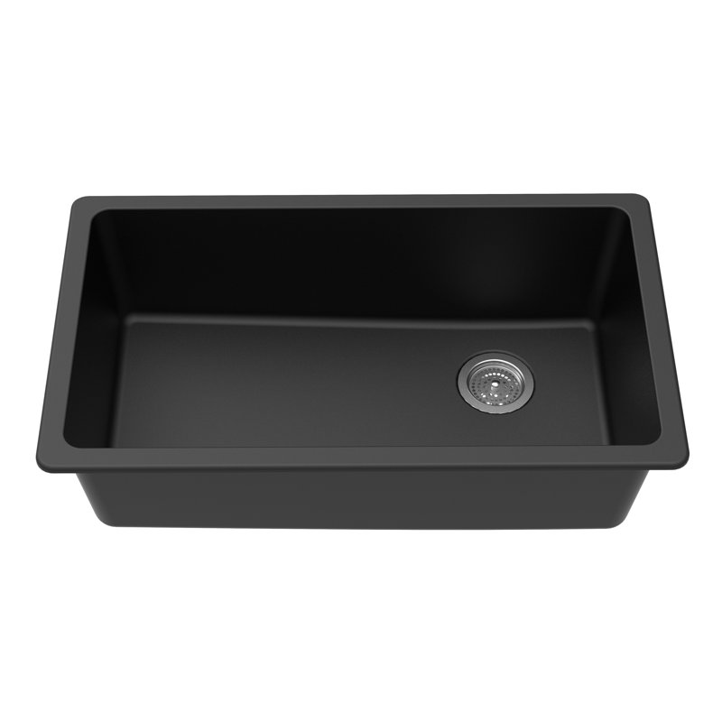Évier de cuisine en granite L 33 po x l 19 po encastrable, Noir