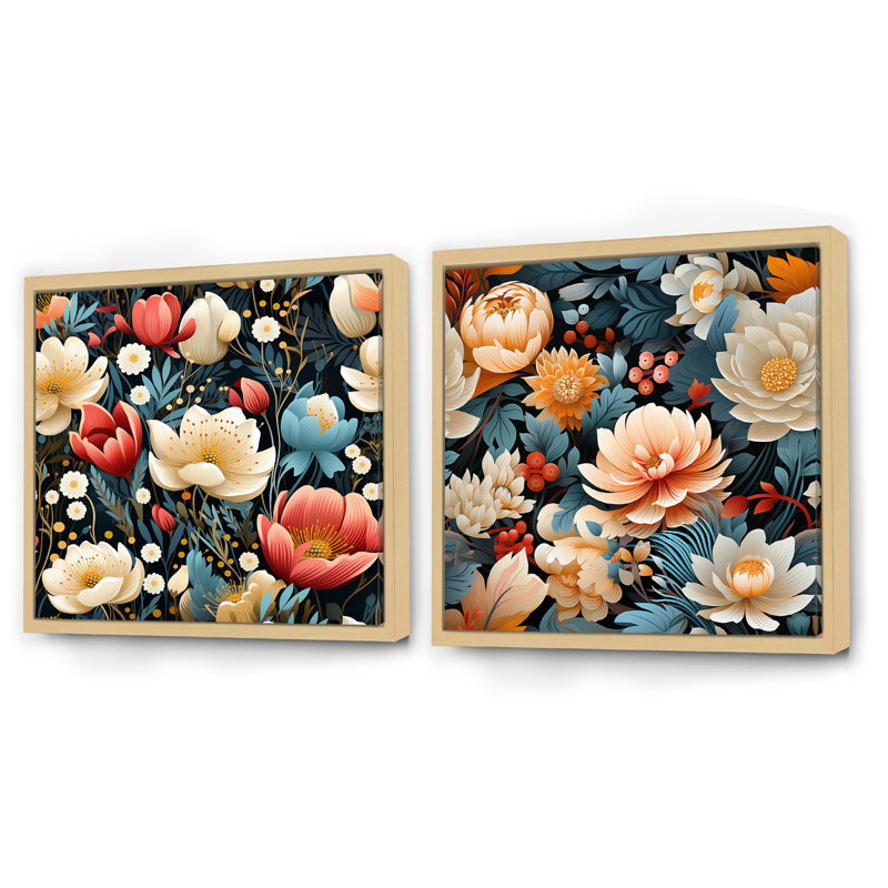 Danville - Ensemble de 2 collages floraux carrés, Cadre flottant brun, H 16 po x l 33 po