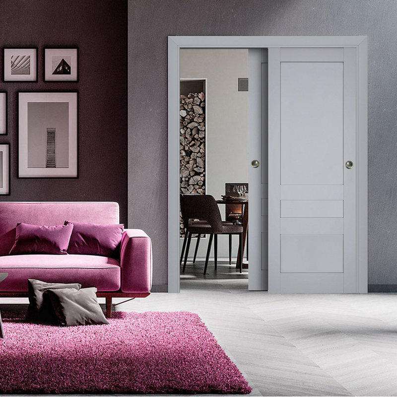 Veregio Panelled Wood Sliding Closet Doors, 56" x 84", Grey