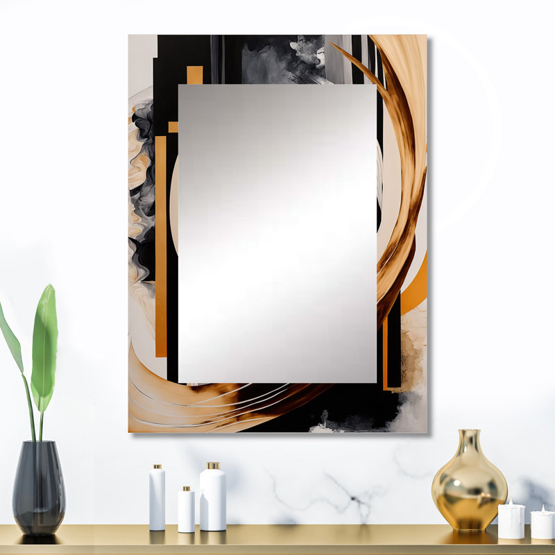 Gold Touch Art Deco I - Abstract Decorative Wall Mirror, Modern Mirror, Printed Metal Art, 32" x 24"