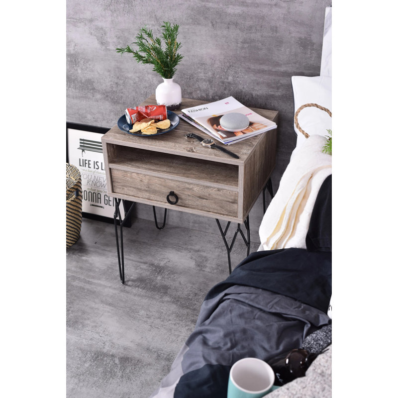 Homar 50.2cm W Manufactured Wood Bedside Table, Alaska Oak