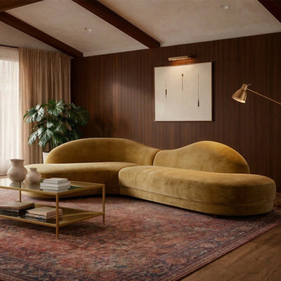114" Mustard Yellow Curved Free-Form Sectional Sofa, Modern Asymmetrical Cloud Couch with Polyester Upholstery, Oversized Lounge Sofa for Living Room, Apartment & Contemporary Spaces