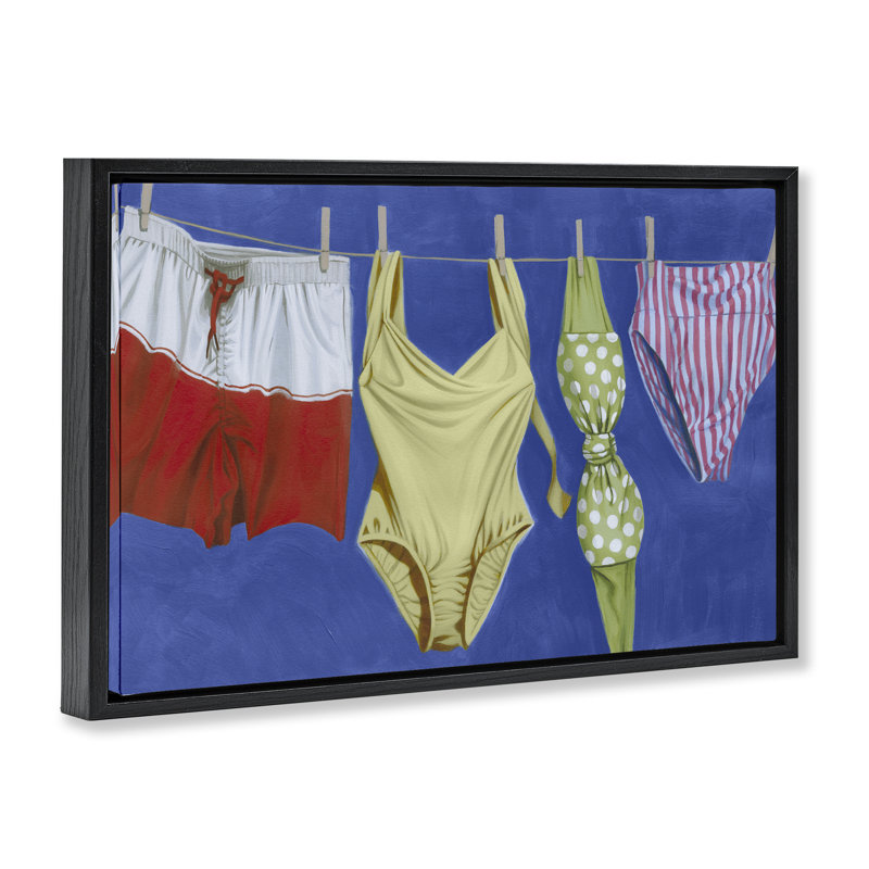 «Bathing Suits on Laundry Line», art mural sur toile flottant noir, design par Grace Popp, H 17 po x l 25 po