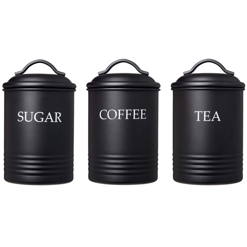 Ensemble de 3 contenants de cuisine avec couvercle, noir et blanc