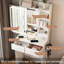 Space - Saving Dressing Table, White, With 3 Level Dimmable Led Lighting, 2 Drawers, Ports, Ac Outlets, And Shelf, Includes Stool Hidden Storage,