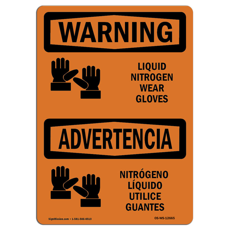 Panneau D'avertissement Osha - Gants D'usure À Azote Liquide, H 24 po x l 18 po x P 0,1 po