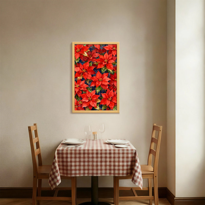 Fleurs de Noël avec poinsettias rouges et feuilles vertes, H 36 po x l 24 po