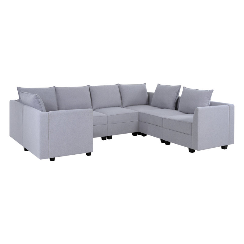 Canapé modulaire Yufei, 100 % lin gris