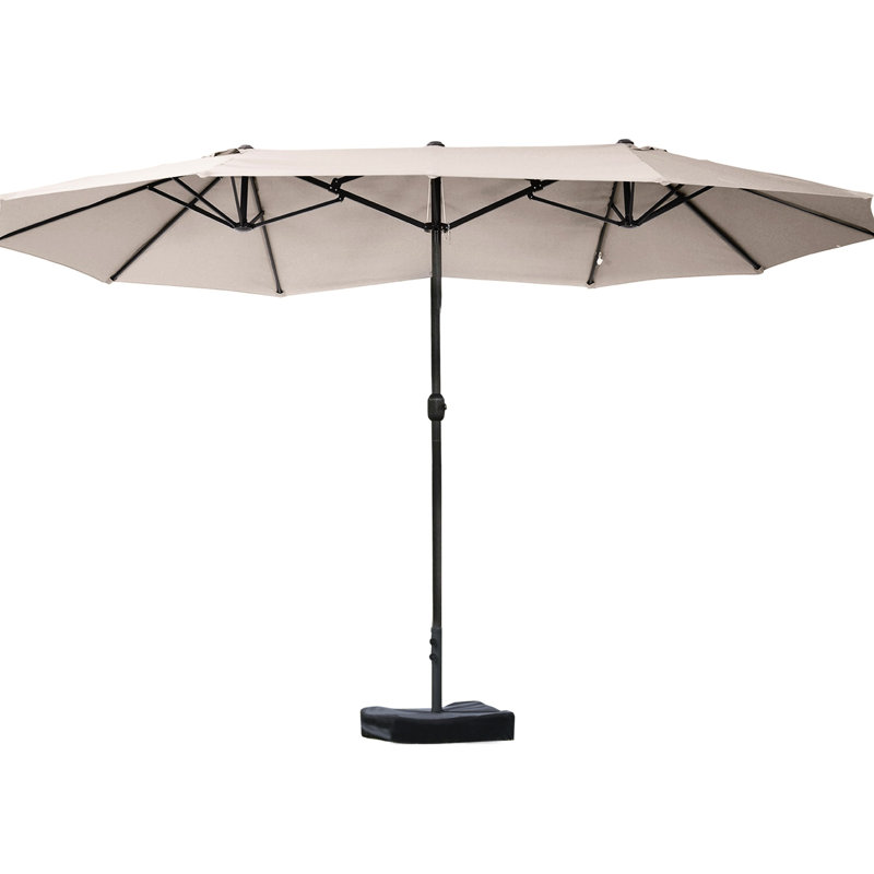 Parasol de patio à double face de 15 pi, acier rouille, pare-soleil, manivelle facile, pare-soleil d'extérieur rectangulaire café, manivelle sans effort,
