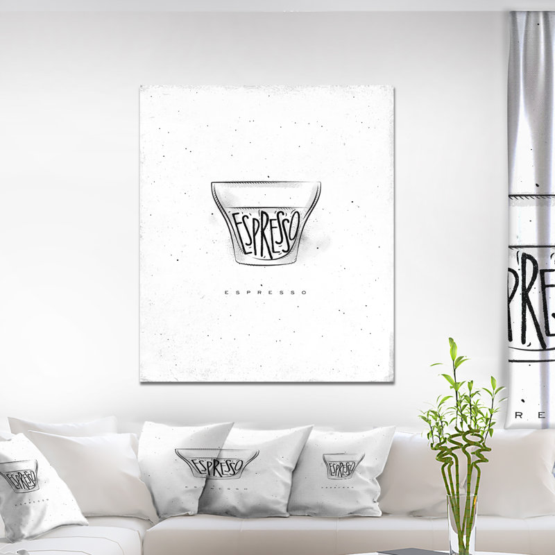 Espresso cup-blanc-impression d’art textuel Food, H 40 po x l 30 po x P 1,5 po, Toile tendue
