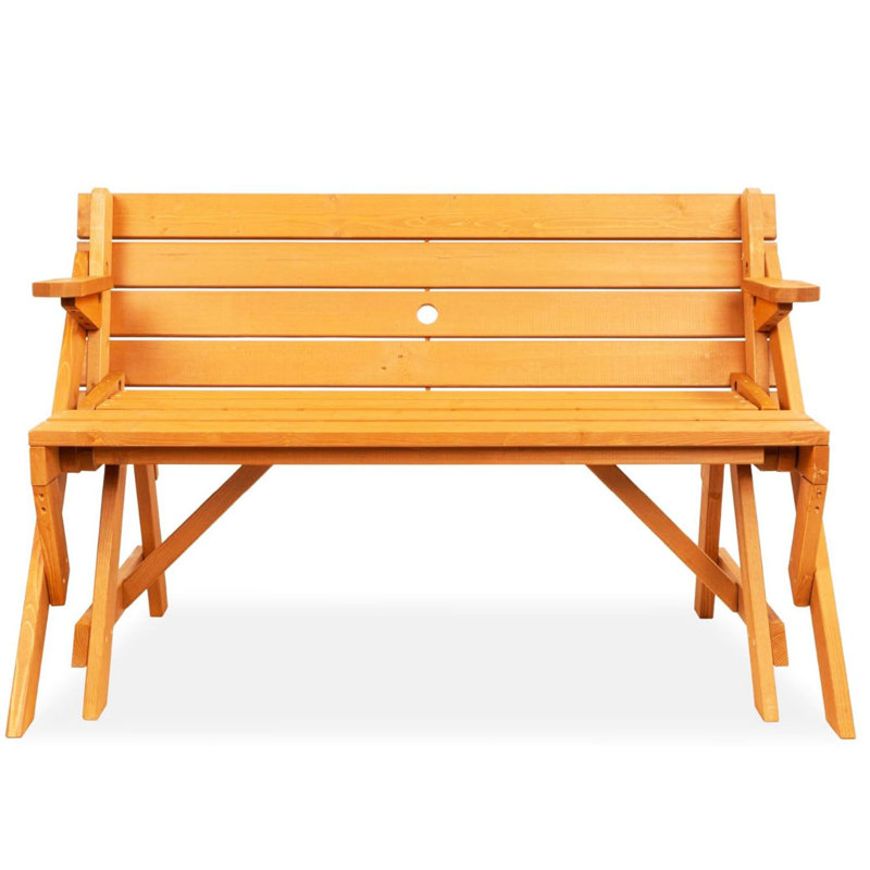 2-in-1 Transforming Interchangeable Outdoor Wooden Picnic Table Garden Bench