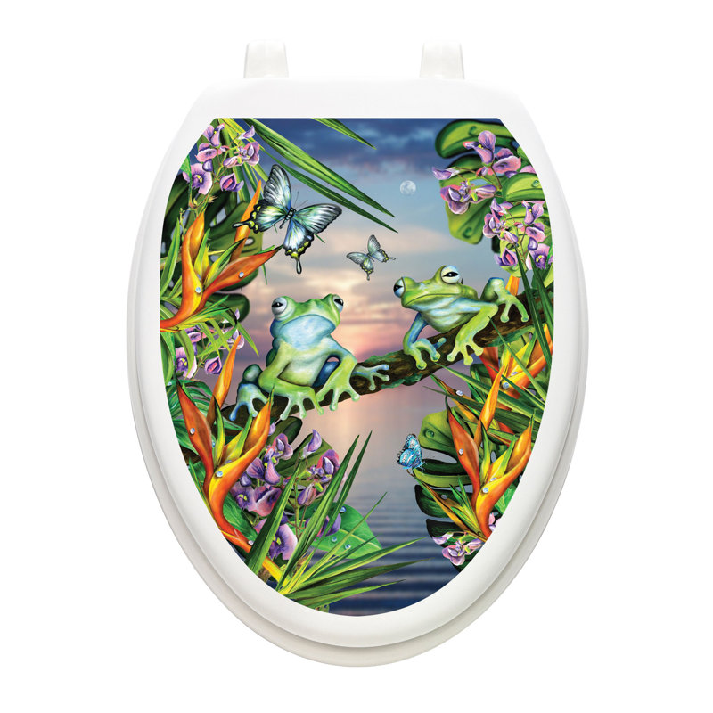 Themes Moonlight Frogs Toilet Seat Decal – Toilet Tattoos Static Cling Vinyl Lid Cover Fits Round & Elongated Seats