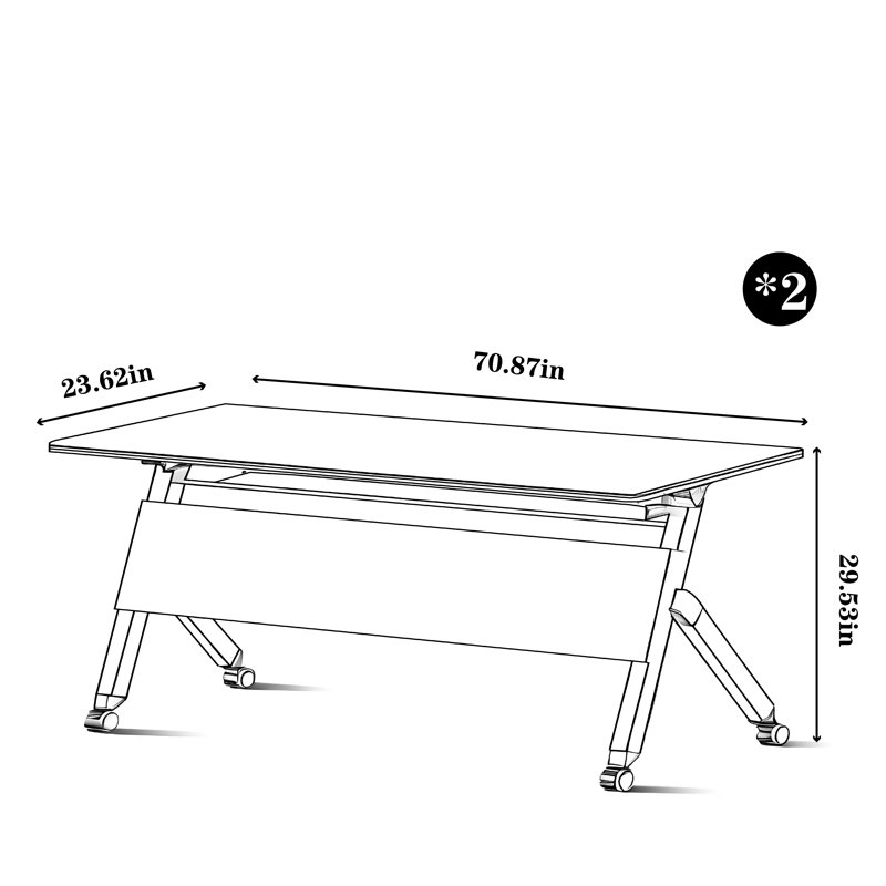 Mobile Folding Conference and Training Table Set, 29.53" H x 70.87" L x 23.62" W