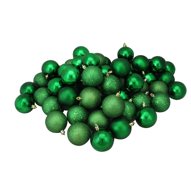 Boules de Noël incassables à 4 finitions, 2.5", Vert, 60