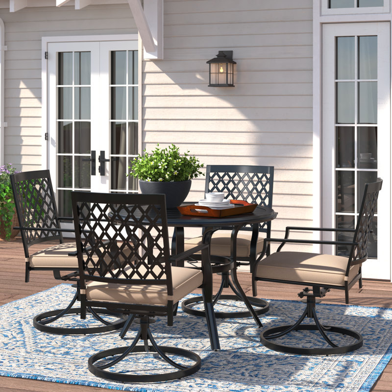 4-Person Metal Patio Dining Set with Round Table