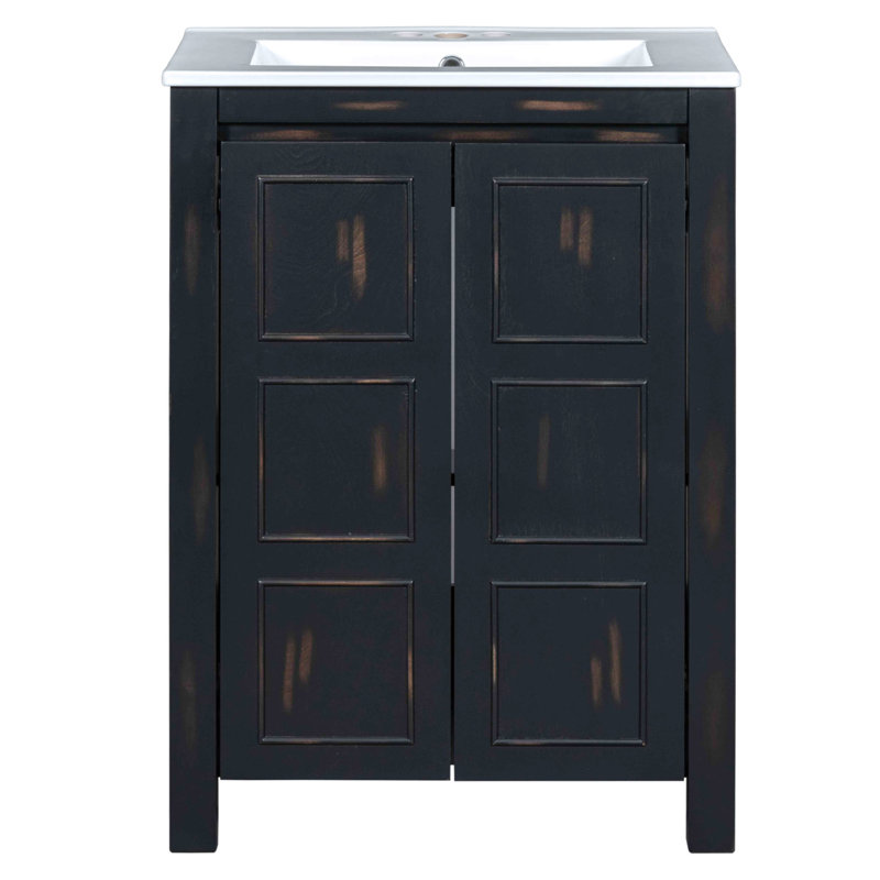 24X18x34 Inches Vintage Style Small Bathroom Vanity Combo With Ceramic Sink, 2 Soft-Close Doors