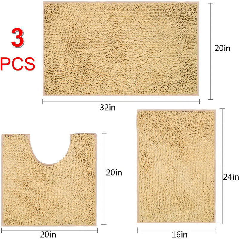 Ensemble de tapis pour salle de bain en chenille 3 pièces Marzipan