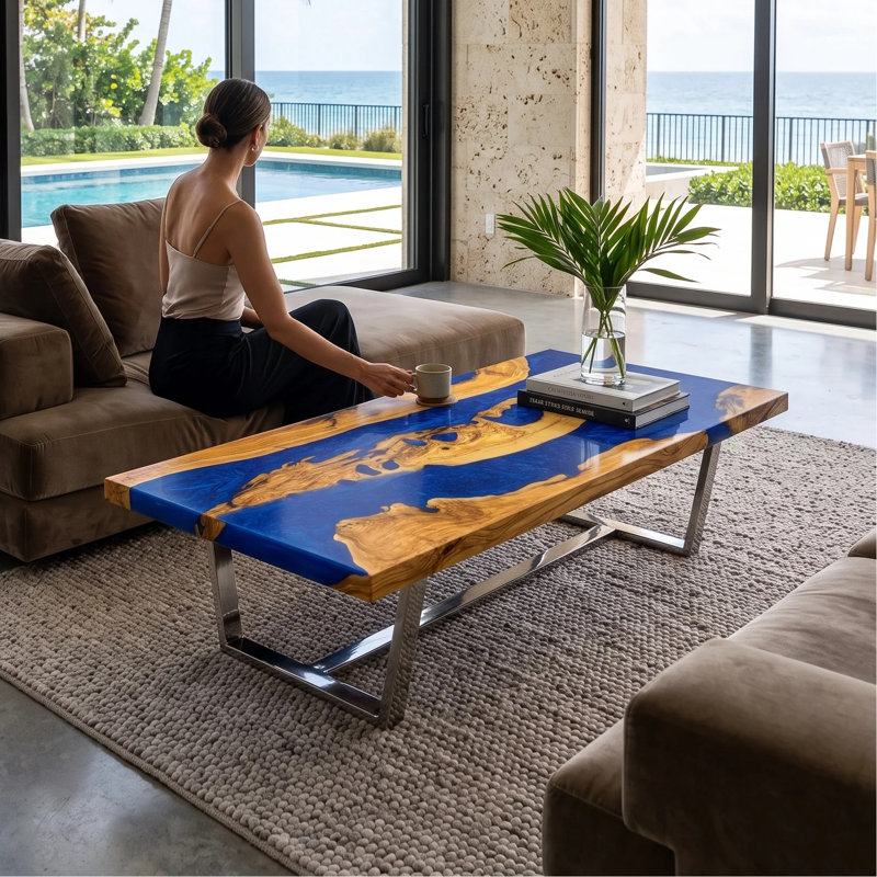 Morano Coffee Table, Pearl Blue, 17.7" H x 47.2" L x 23.6" W
