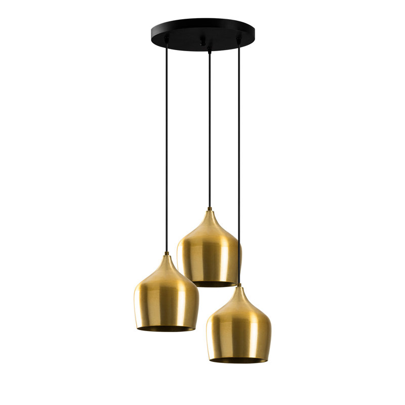 Modern Gold Chandelier with Adjustable Height, 18.1 x 18.1 inches | Metal Body, 48.8 inches Tall | 3 x E27 Sockets (Max 40W) | Scandinavian Glam Design, Perfect for Living Room, Dining Room, or Entryway