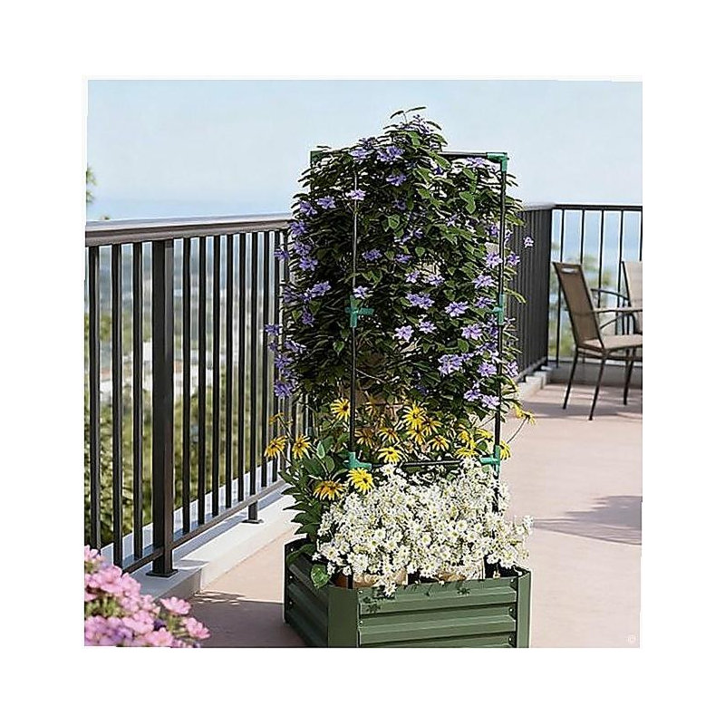 Garden Bed,Galvanized Planter Box,Raised Garden Bed with Cage for Climbing Vines, Green