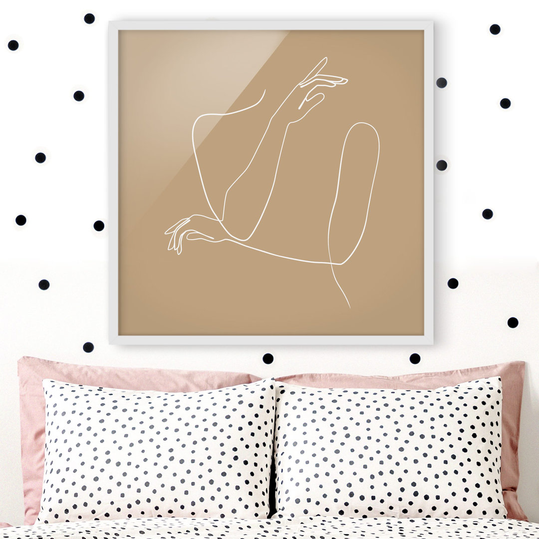 Gerahmter Kunstdruck Line Art Hands Woman Beige