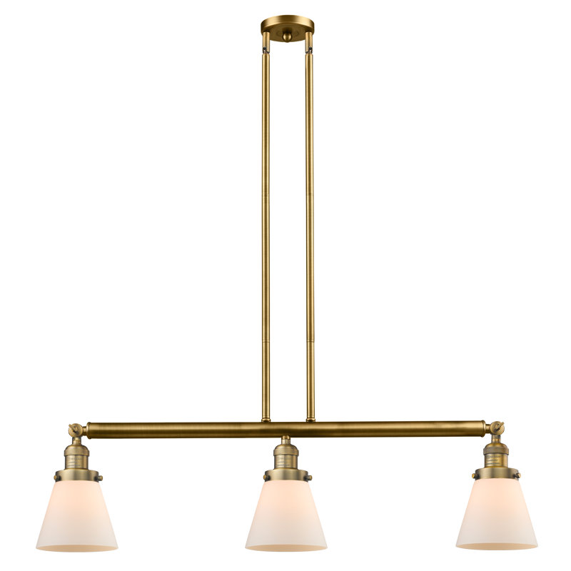 Montano 3 - Light Kitchen Island Pendant, Matte White Cased, Satin Gold, 6 Watt Vinage LED Bulb