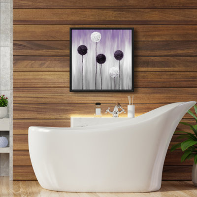 Fleurs d'allium mauves et blanches | Décoration sur toile encadrée