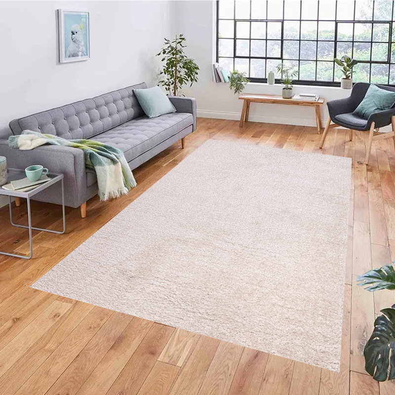 100% Polypropylene Solid Colour Machine Tufted Shag Indoor / Outdoor Area Rug, Rectangle 1'12" x 3'7", Cream