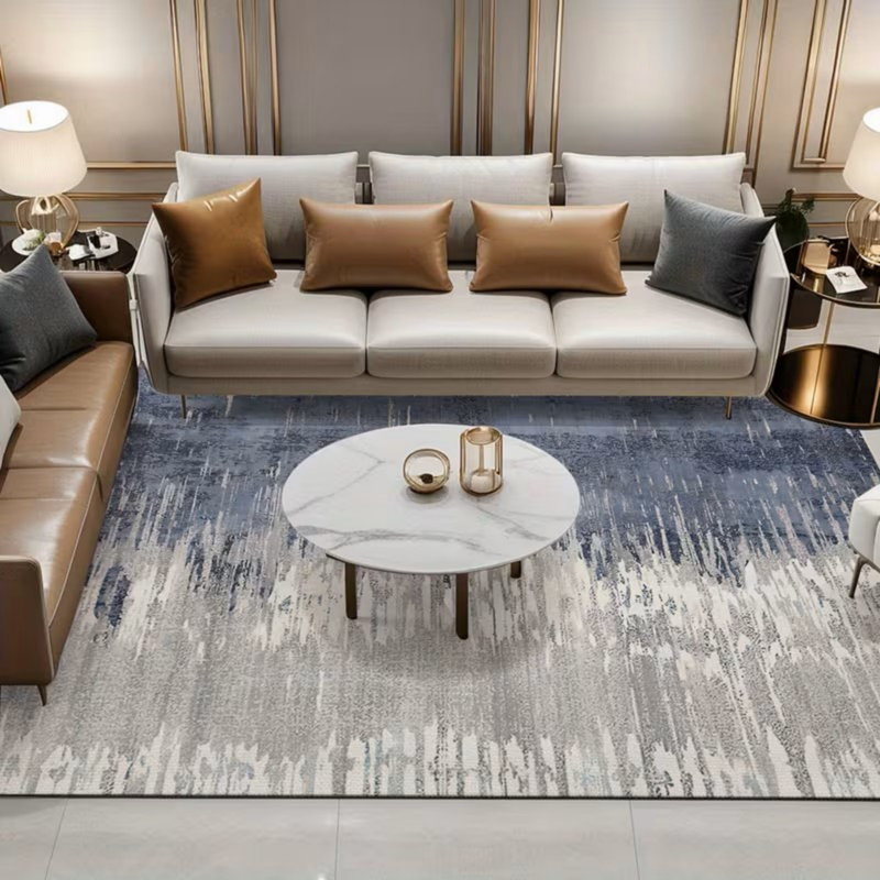 Tapis lavables 9 x 12 pour salon, tapis antidérapant et à poils courts à imprimé rétro pour grands tapis d'intérieur, bleu