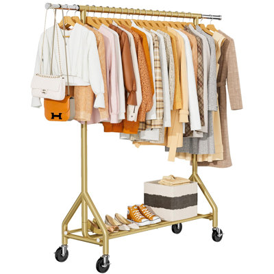 Heavy Duty Metal Clothes Rack with 450 pound Load - bearing, Wheels and Shelves for Convenient Storage