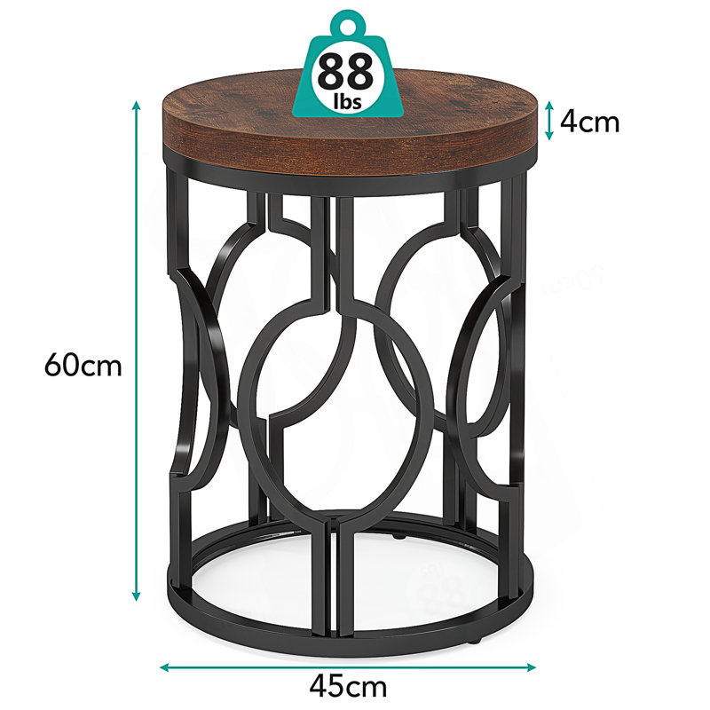 Table d'appoint ronde ronde avec structure ajourée en métal, table de bout rustique