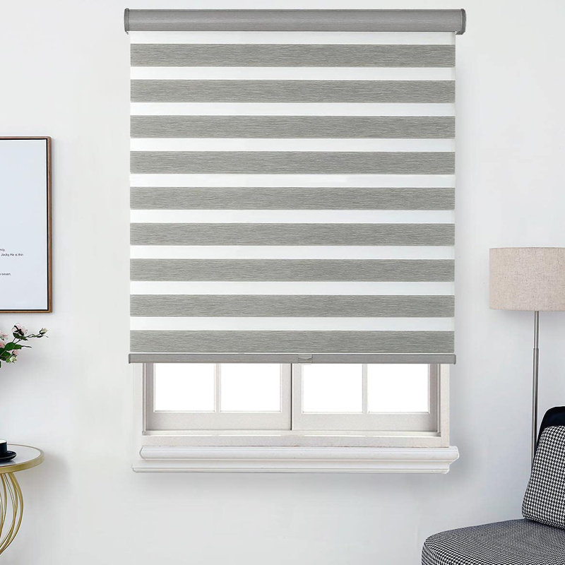 Cordless Light Filtering Dual Layer Roller Shade, 29"W x 72"L, Steel Gray