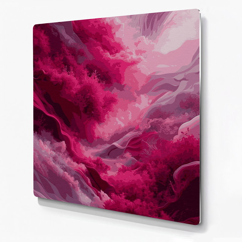 Paysage abstrait 69, art mural en métal mauve, H 12 po x l 12 po