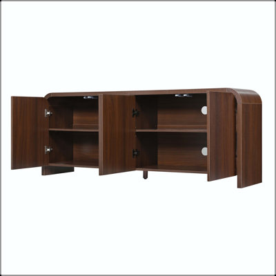 Mid-Century TV Stand with Curved Edge, Adjustable Shelves, and Cable Management