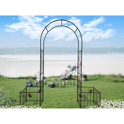 Arche de jardin en métal noir pour décoration de fête et de mariage, plantes grimpantes similaires, rose - 79,48 po de profondeur, 20,23 po de largeur, 87 po de hauteur, 18 lb de treillis noir, fleurs de légumes, concombre, jasmin,